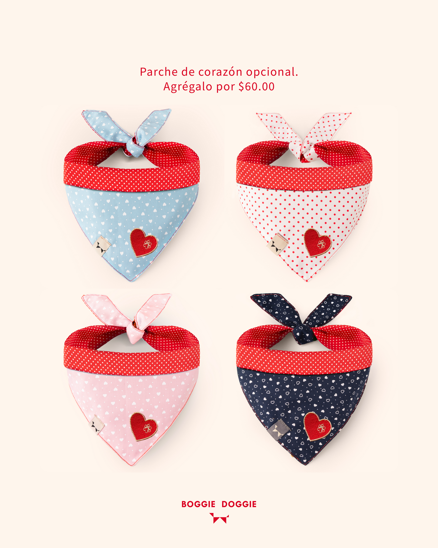 Cuello San Valentín doble vista azul con corazones y rojo con lunares