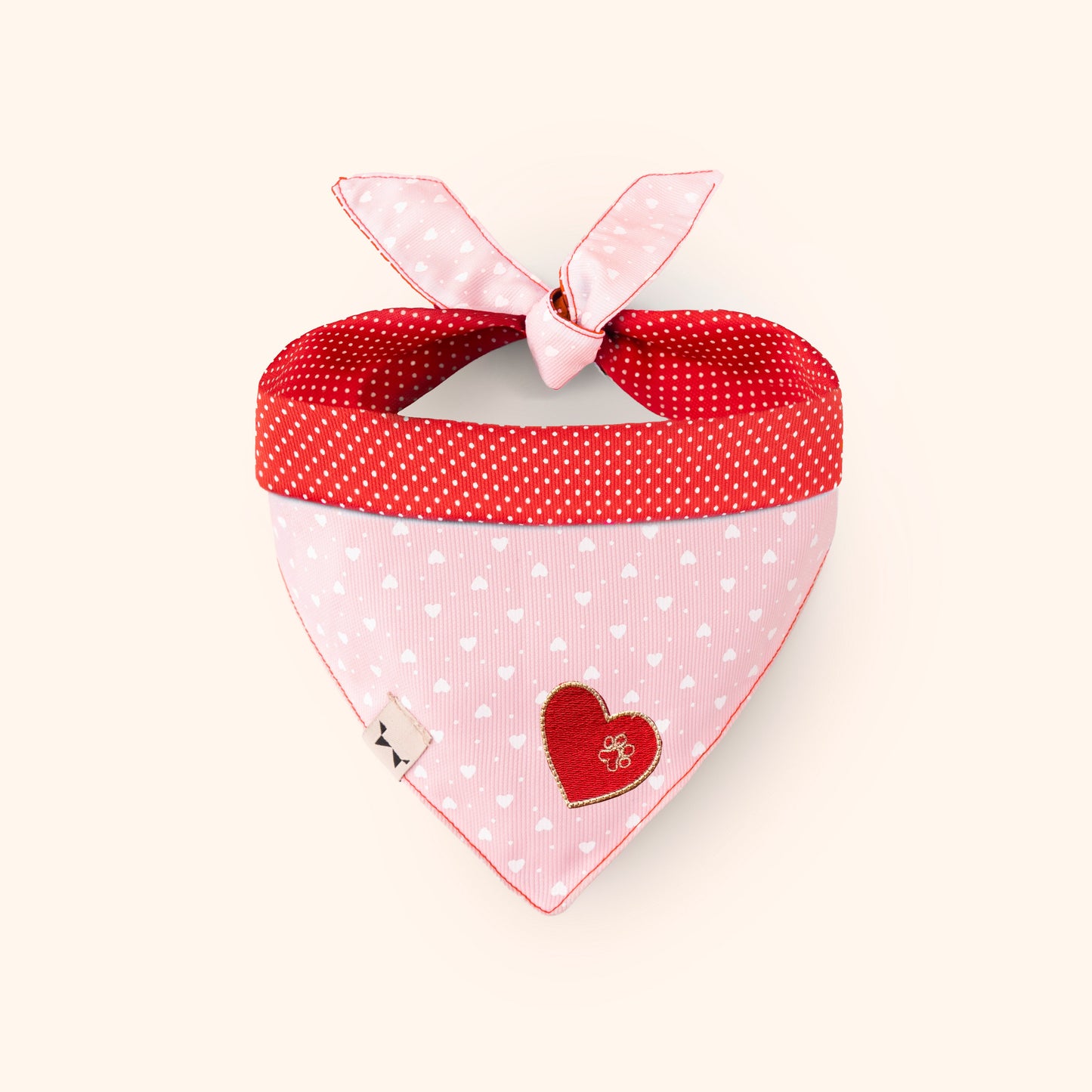 Bandana San Valentín rosa con corazones y rojo con lunares