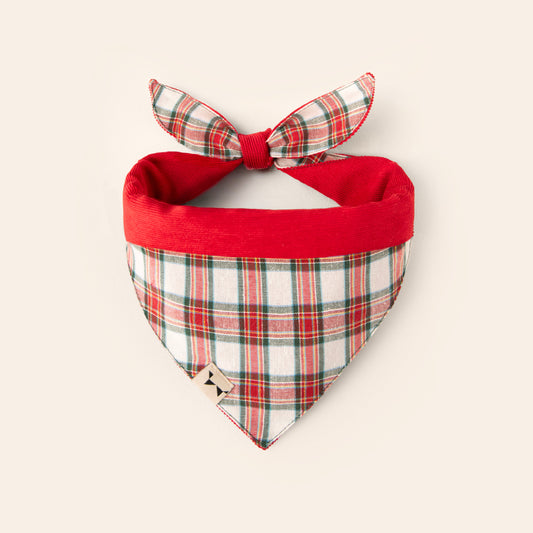 Bandana Navidad doble vista tartán blanco y pana roja