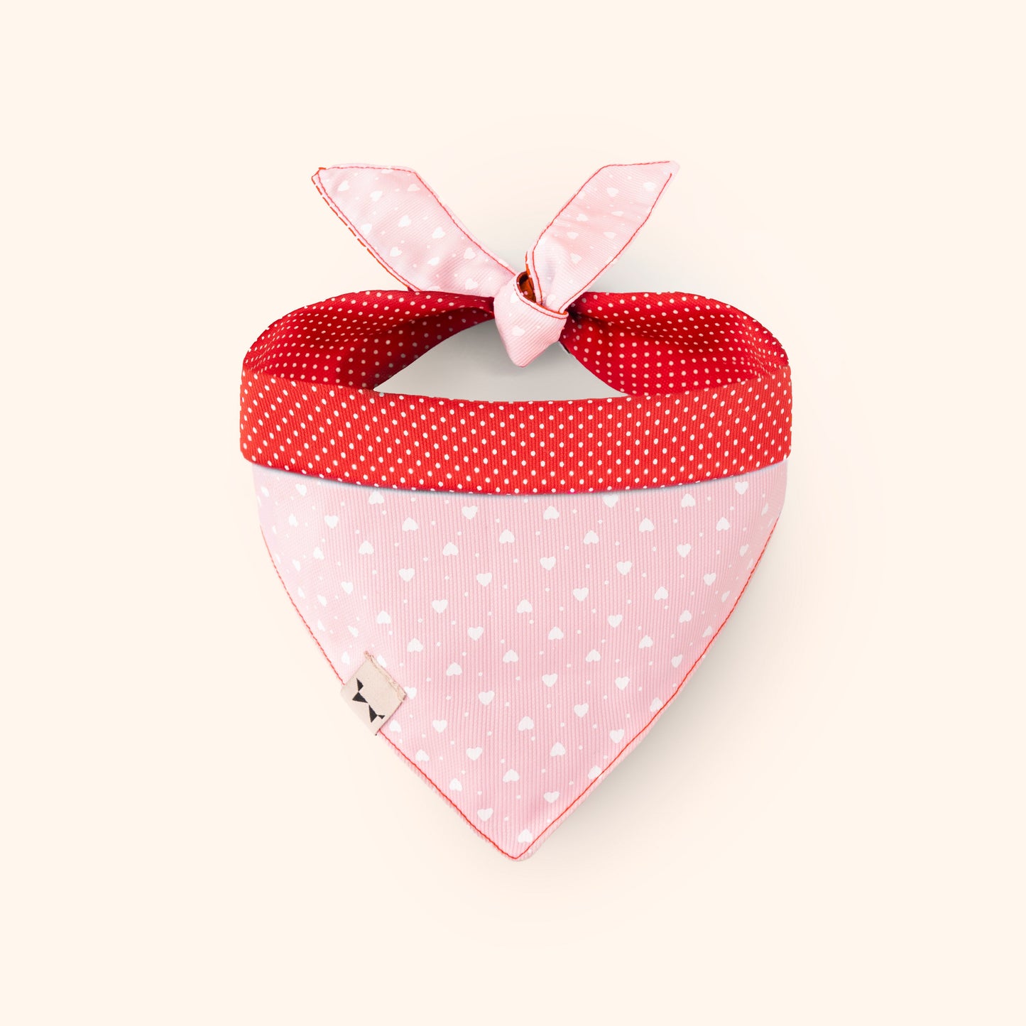 Bandana San Valentín rosa con corazones y rojo con lunares