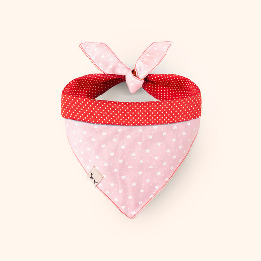 Bandana San Valentín rosa con corazones y rojo con lunares